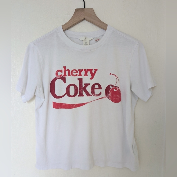 H&M White Cherry Coke T-shirt Size Small - Picture 1 of 6